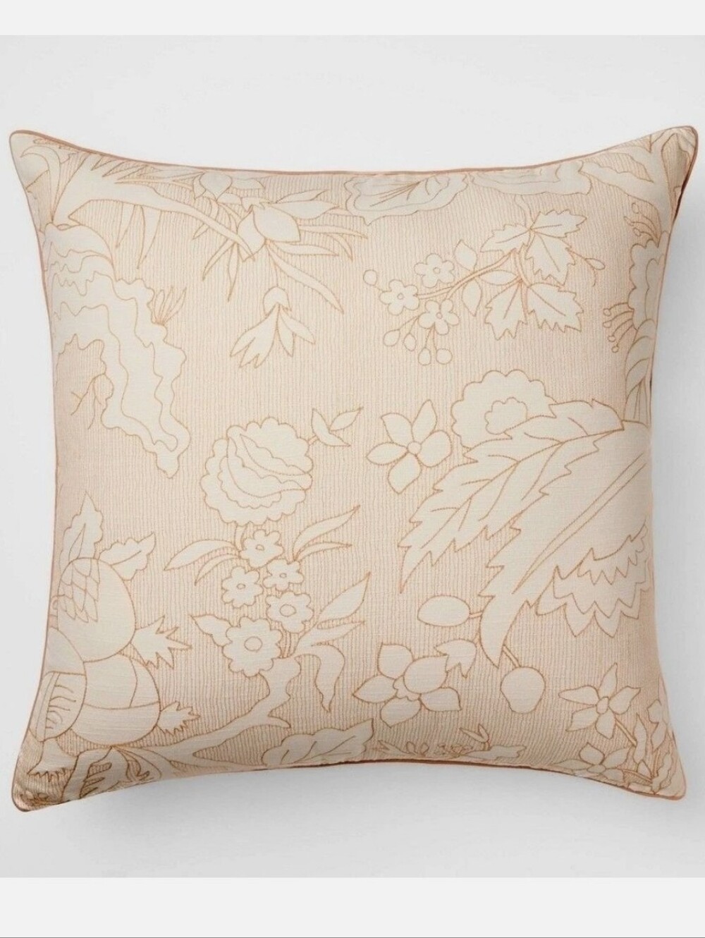 New Threshold 24in.×24in. Square Leaf And Floral Tan & Off White Pillow
